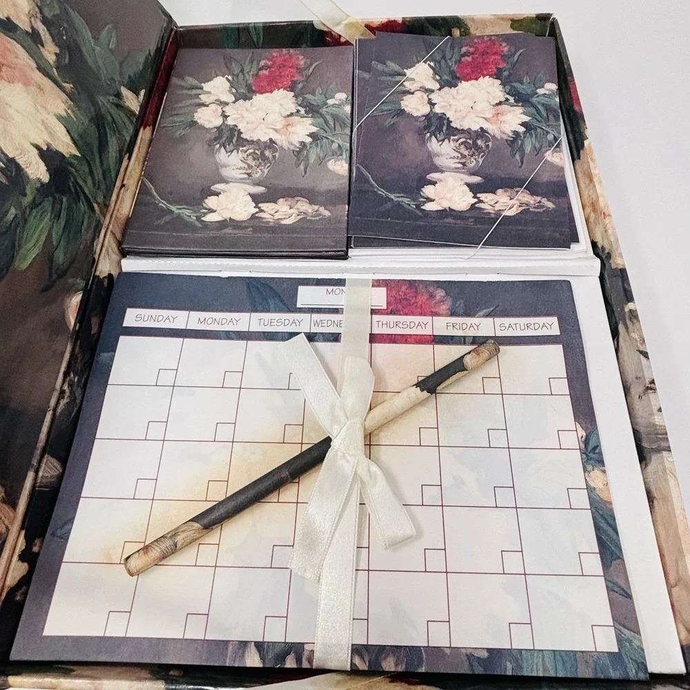 Vintage Manet Vase‎ with Peonies Stationery Box Set Writing Paper Desk Organizer